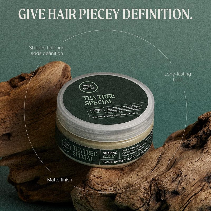Tea Tree Shaping Cream, Hair Styling Cream, Long-Lasting Hold, Matte Finish, For All Hair Types, 3 oz