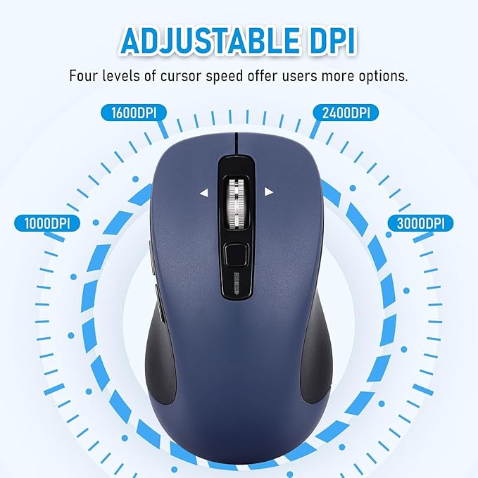 CITLLA Wireless Bluetooth Mouse (USB + BT1 + BT2), Full Size Mouse, 4-Way Scrolling, Multi-Device Silent for Computer, Laptop, iPad, MacBook (Navy Blue)