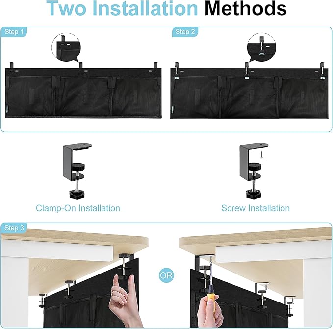 ERGO COLLECT No Drill Under Desk Cable Management and Privacy Panel 2 in 1 | Modesty Panel with Cord Organizer |Felt Standing Desk Back Skirt for Office,Home(47.2")