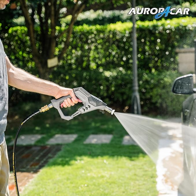 AURORA CAR Pressure Washer Hose 25FT with 3/8 Inch Quick Connect, Kink Resistant High Tensile Wire Braided, with 2 pcs M22 14mm Adapter Set, 4200 PSI Power Washer Hose
