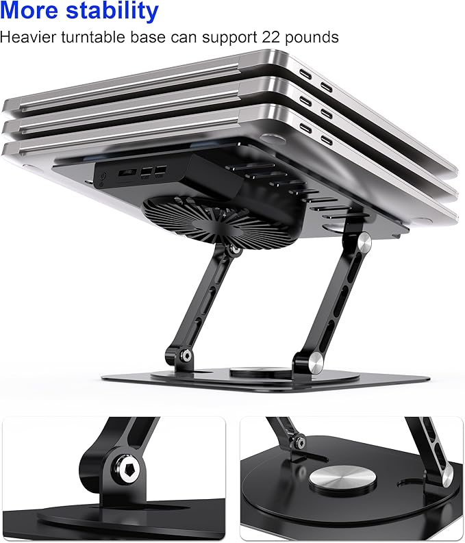 YTech Laptop Stand,with 360°Rotating Base,External Cooling Fan,Adjustable RGB Lighting,Ergonomic Foldable Notebook Computer Holder.Compatible with All 10-17" Laptops Tablets,Black