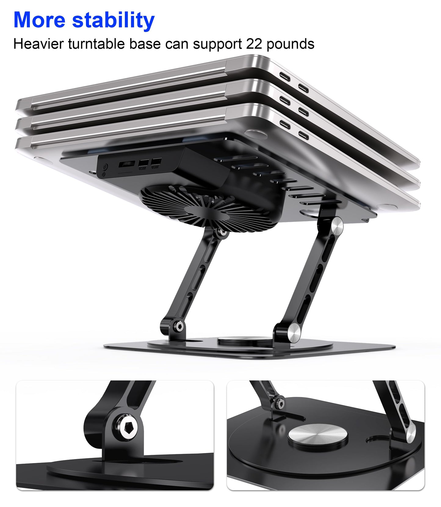 YTech Laptop Stand,with 360°Rotating Base,External Cooling Fan,Adjustable RGB Lighting,Ergonomic Foldable Notebook Computer Holder.Compatible with All 10-17" Laptops Tablets,Black