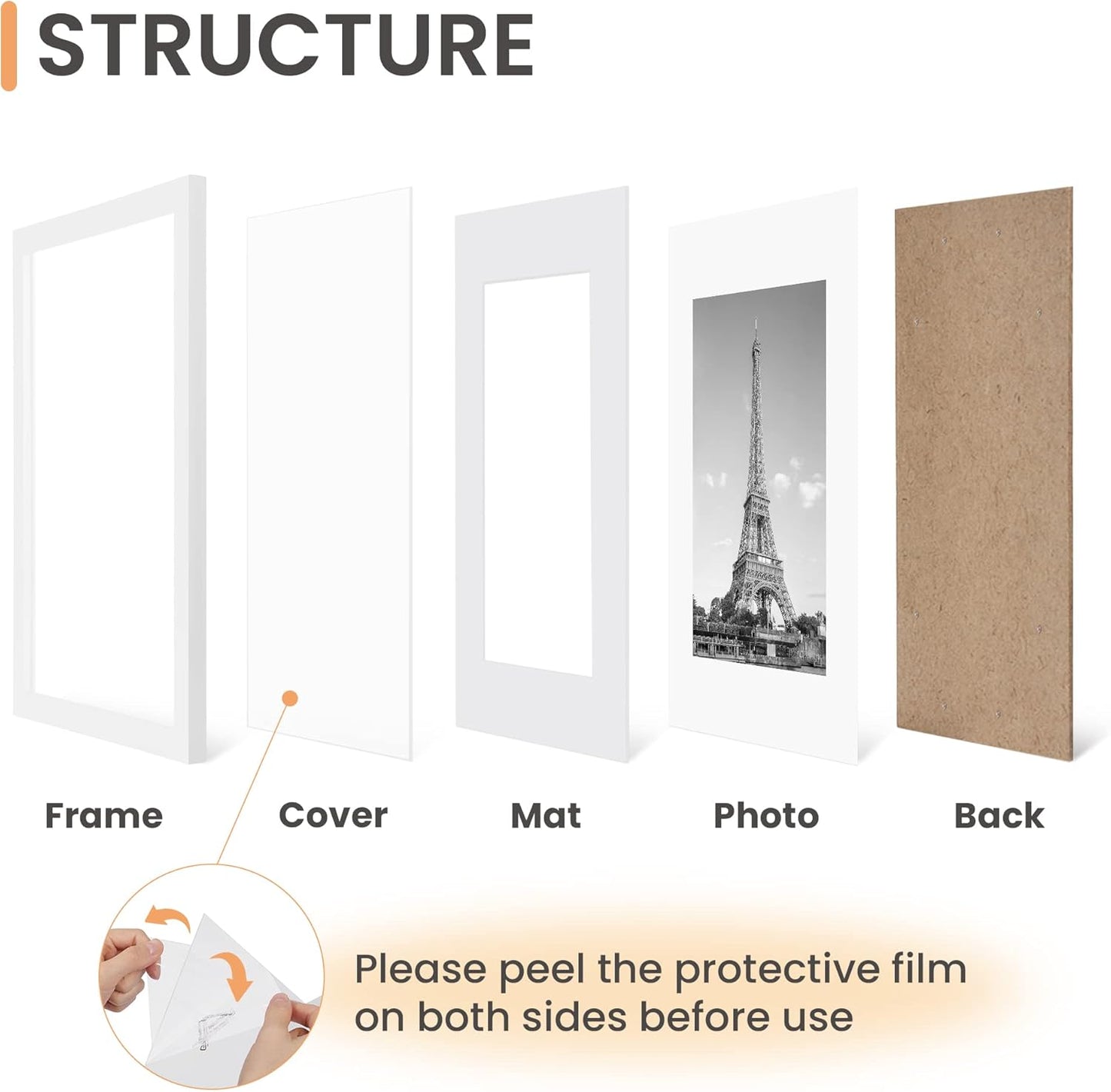 Upsimples 12x18 Picture Frame Set of 5 - Versatile Wall Gallery Frames for 11x17 or 12x18 Photos | White