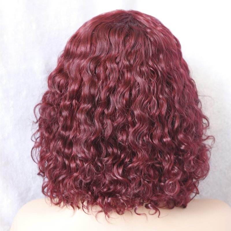 IMAYLI Curly Bob Wig with Bangs 10inch Short Curly Wigs for Black Women Human Hair 180% Density Glueless Water Wave Brazilian Hair wigs None Lace Front Wig P4/30