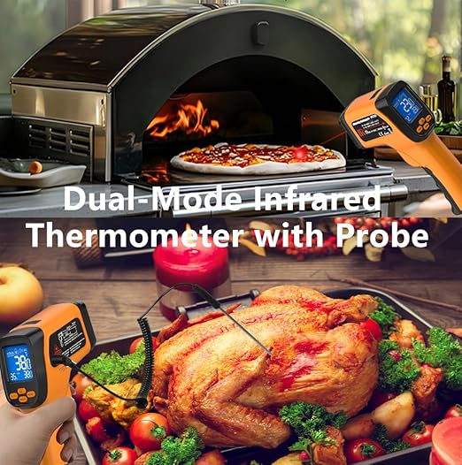 MOONASCEND Infrared Thermometer Gun for Cooking, Non Contact Thermometers Laser Temperature Guns with K-Type Probe, 12:1 Dual-Mode Temp Gun (-58°F to 1472°F), Pizza Oven, BBQ, Home Repairs, HVAC