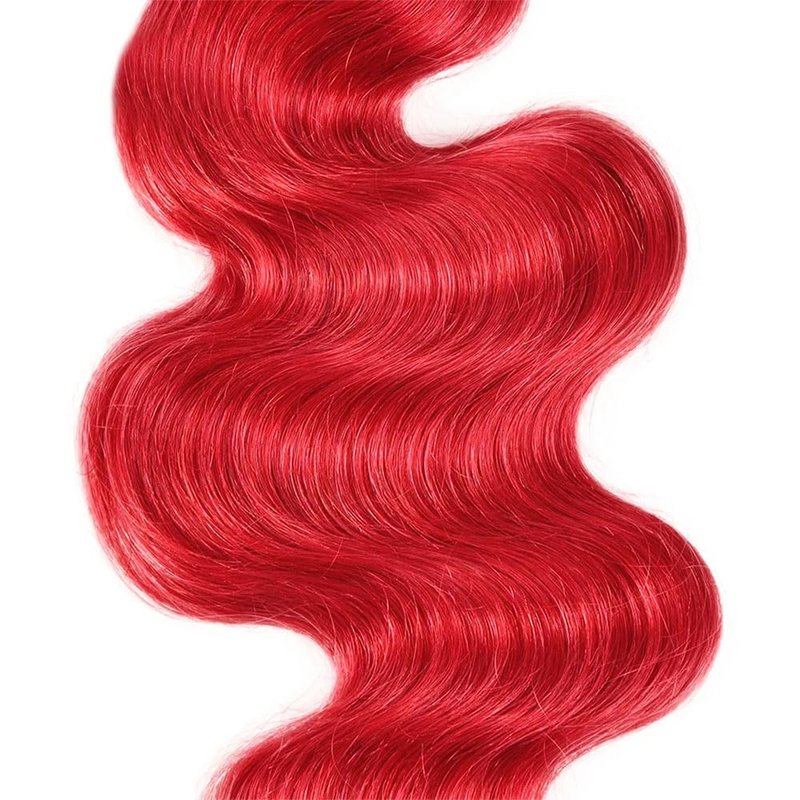 Red Body Wave Human Hair Extensions - 16, 18, 20 Inch Bundles | Unprocessed Brazilian Virgin Hair, 50g Each