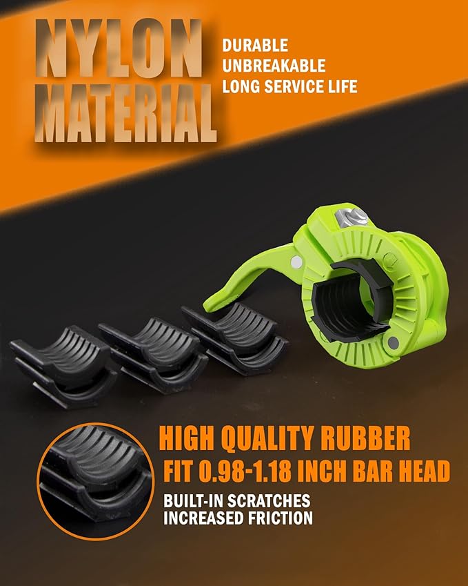 MAXRICH Barbell Clamp 1 inch Multiple Sizes & Adjustable Weight Clips for Barbell Quick Release Barbell Clips|Barbell Collar Bar Locks for Weight Lifting (Green)