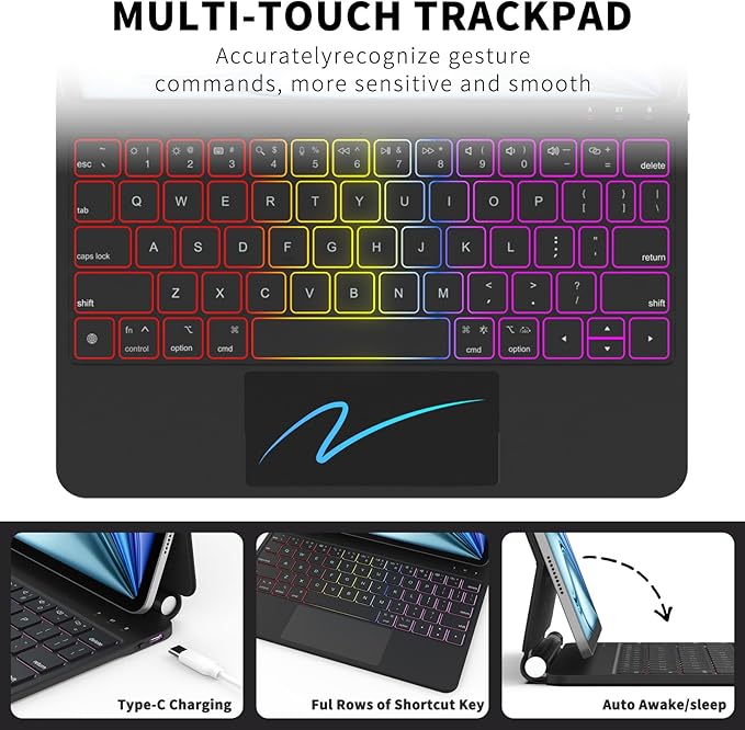 Magic Keyboard Case for iPad Air 11-inch (M4 2026/M3 2025/M2 2024) & iPad Pro 11 inch(1st/2nd/3rd/4th Generation,Backlight ,Magnetic Case with Multi-Touch Trackpad for Air 10.9 5th/4th (Cool Black)