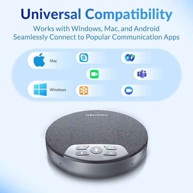 NEWORK Bluetooth Conference Speakerphone with AI Noise Reduction, 4 Mics, 360° Voice Pickup, 2600mAh Battery, Bluetooth/USB-C/Dongle, Daisy Chain for Large Rooms, Compatible with Zoom/Teams/Skype