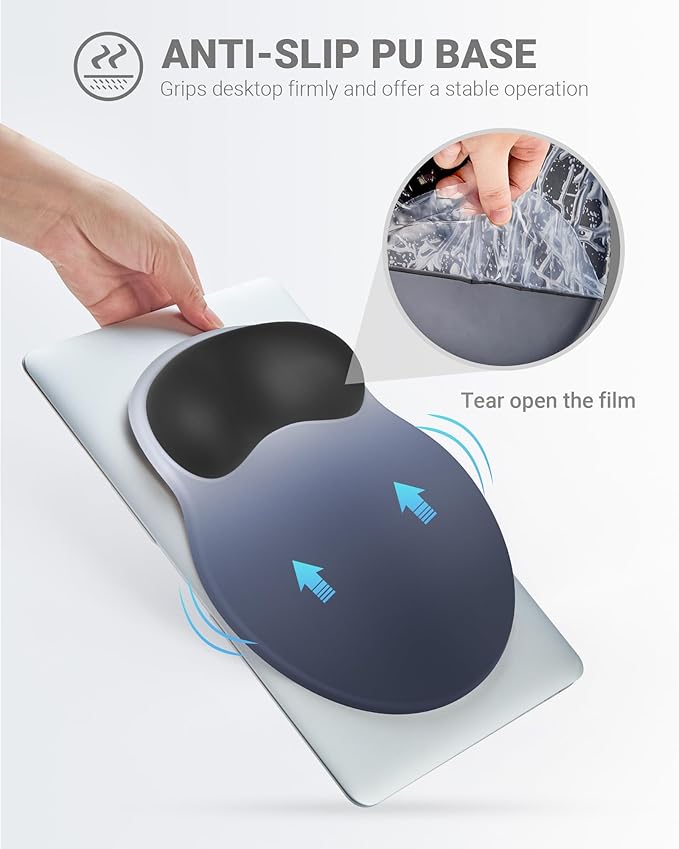 Laborio Ergonomic Mouse Pad with Wrist Rest, Large Mousepad(10.6'' x 9''), Wrist Support Mouse Mat with Non-Slip Base, Pain Relief for Laptop & Computer(Gradient Blue Black)