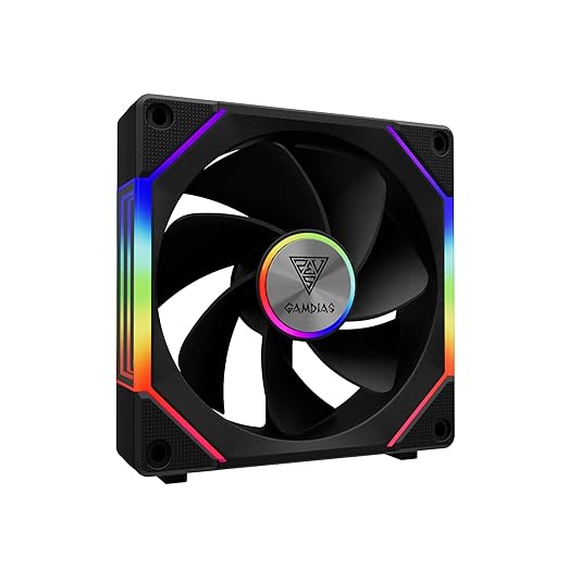 GAMDIAS ARGB Case Fan 120mm x1 & Reverse Blade x1, ARGB Motherboards Sync, Hassle-Free Cable Management with Cabless Daisy Chain Design, Quiet & 75CFM Airflow with 2400 RPM PWM RGB PC Fan, Aeolus P2