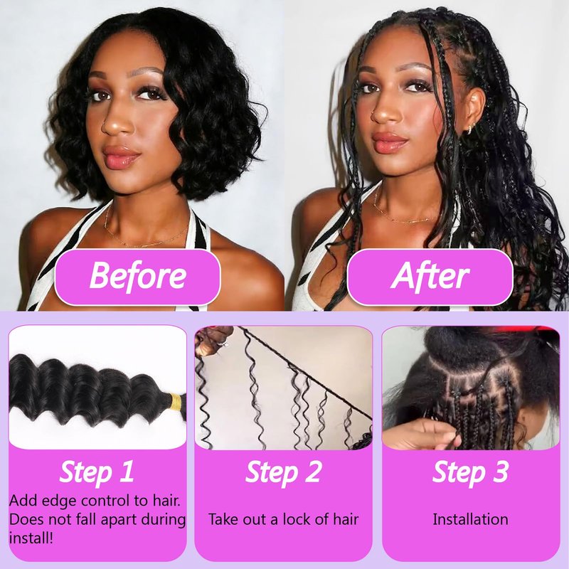 Human Braiding Hair for Boho Braids 110g 16 Inch Deep Water Wave Curly Bulk 100% Human Hair Curly Deep Wave Bundles for Braiding Knotless, Wet and Wavy Crochet Hair Extensions Bohemian Micro Braiding