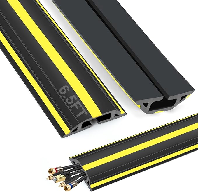 TFMUZERT 6.5 ft Cord Covers for Wires on Floor, Heavy Duty PVC Duct Floor Cord Cover, Floor Cable Cover Easy to Unroll Prevent Trip Hazard for Home Office or Outdoor Settings