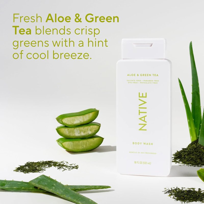 Aloe & Green Tea Body Wash - 24-Hour Refreshing Cleanser for All Skin Types | 18 oz, Phthalate & Sulfate-Free