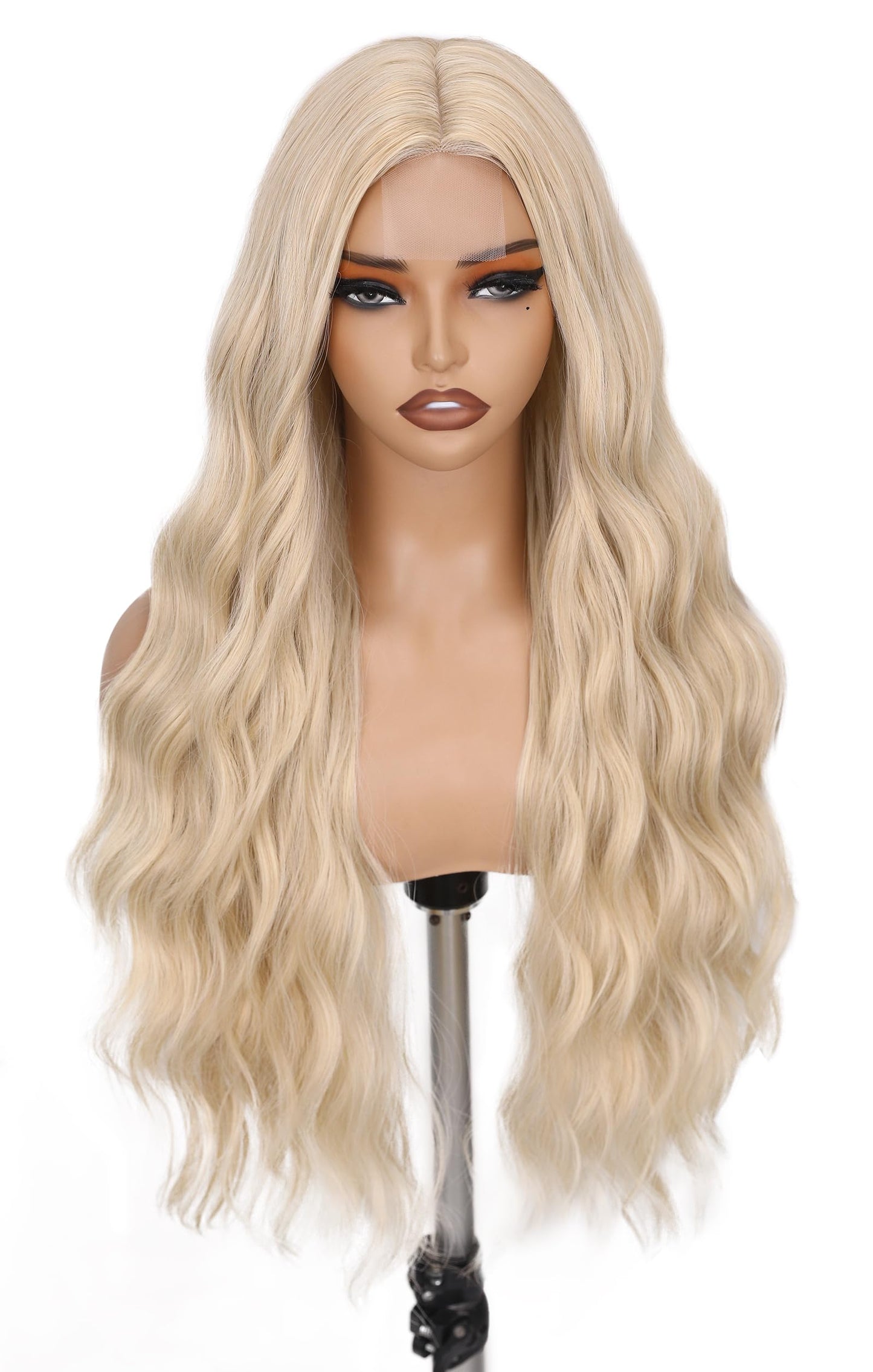 FAVE Long Blonde Wig Wavy Synthetic Wig Platinum Blonde Wig Middle Part Natural Blonde Wig Wigs for White Women(28 Inches)