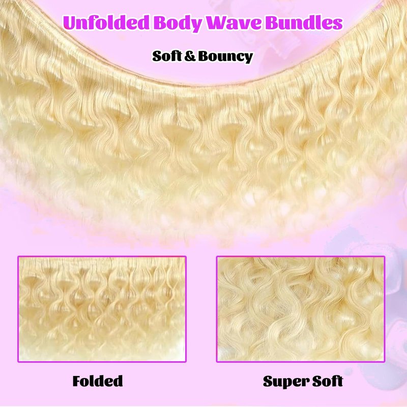 VICYAO 613 Body Wave Bundles 20 Inch Blonde Human Hair Extensions 100% Unprocessed 12A Grade Brazilian Virgin Raw Weave Bundles Human Hair 1 Bundles Blonde Body Wave