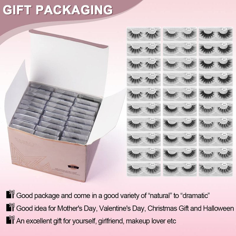 MAGEFY 30 Pairs 6 Styles Faux Mink Eyelashes, 16mm-20mm Lashes Natural Look to Dramatic False Eyelashes, Handmade Reusable Fake Eyelashes with Portable Boxes