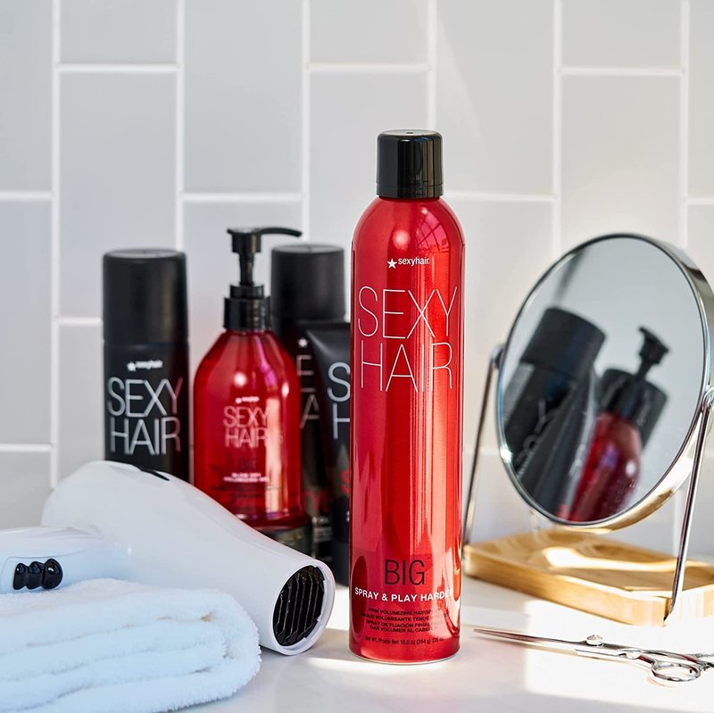 SexyHair Big Spray & Play Harder Firm Volumizing Hairspray, Twin Pack| All Day Hold and Shine | Up to 72 Hour Humidity Resistance.
