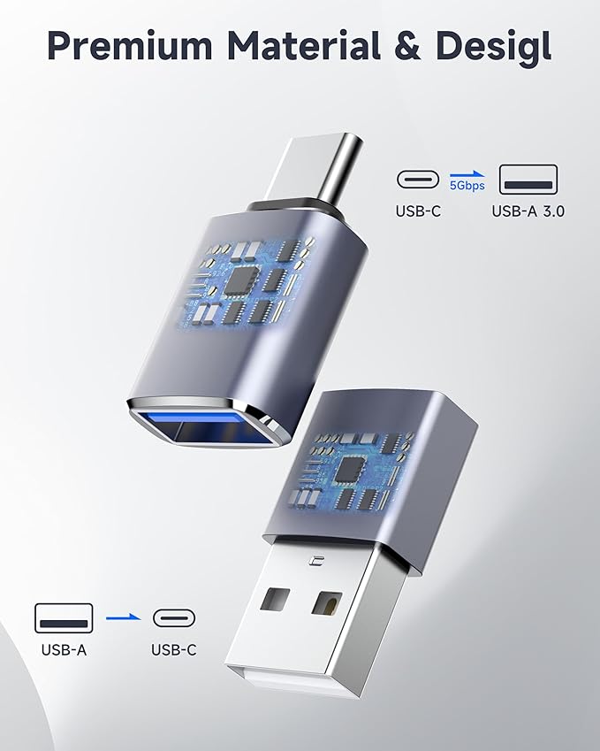 USB to USB C Adapter 4 Pack, [USB-C to USB-A] & [USB-A to USB-C] Converter, Compatible with iPhone 17/16/15 Pro Max, MacBook Pro/Air, Samsung Galaxy S25/S24, Charger, Data Transfer, OTG Support