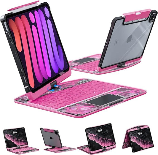 KARTICE Transparent Case with Wireless Keyboard for iPad Pro 13 inch (M4,2024), 7 Colors Backlight, Multi-Touch Trackpad, 360° Rotating Stand Case with Pencil Holder for iPad Pro 13