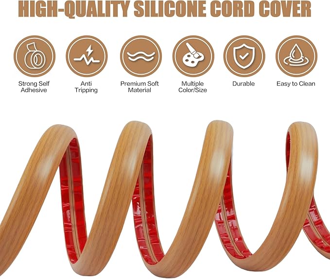 DBHXXMB-HH Floor Cord Cover Self Adhesive Cord Hider,10FT Cable Management, Extension Strip Protector for Wires, Prevent Cable Trips for Offices, Gyms, Exhibitions Cavity 0.39"(W) x 0.27"(H) BrownWood