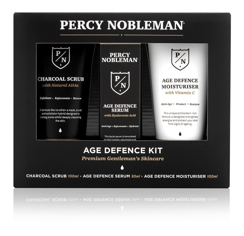 Percy Nobleman Age Defence Kit – Men’s Skincare Gift Set with Charcoal Face Scrub, Hydrating Facial Serum with Hyaluronic Acid & Vitamin C Moisturiser for Cleansing, Nourishment & Healthy Skin