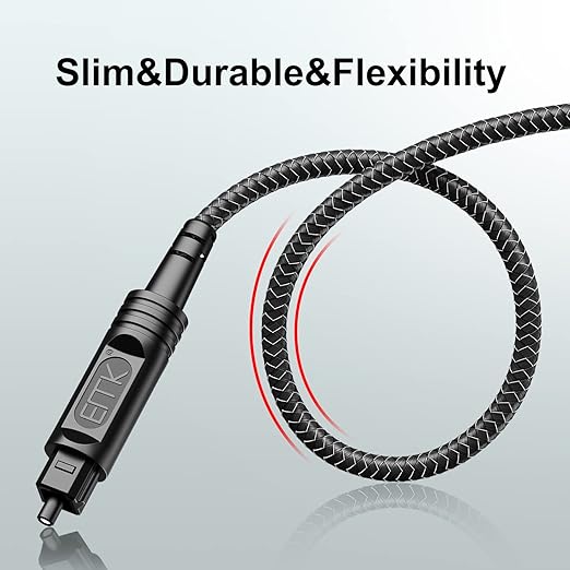 EMK Digital Optical Audio Cable [1.5 Feet/0.5M] - Slim Nylon Braided Toslink Fiber Optic Cable for Sound Bar, TV, Home Theater, PS4, Xbox, Blu-Ray Player & More - High-Speed SPDIF (Black1)