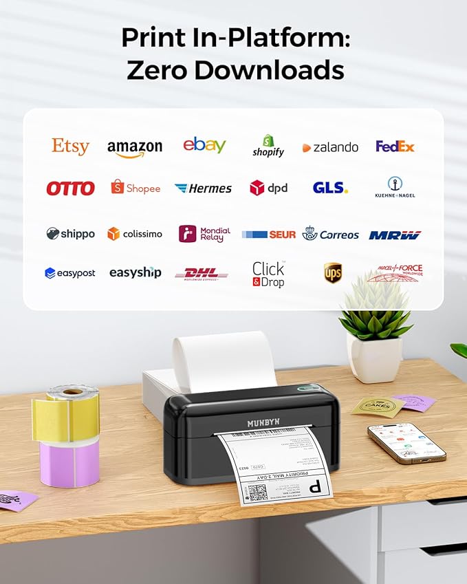 MUNBYN Bluetooth Thermal Label Printer RealWriter RW402B, 4x6 Shipping Label Printer for Small Business, Compatible with Android, iPhone and Windows, Mac, Chromebook