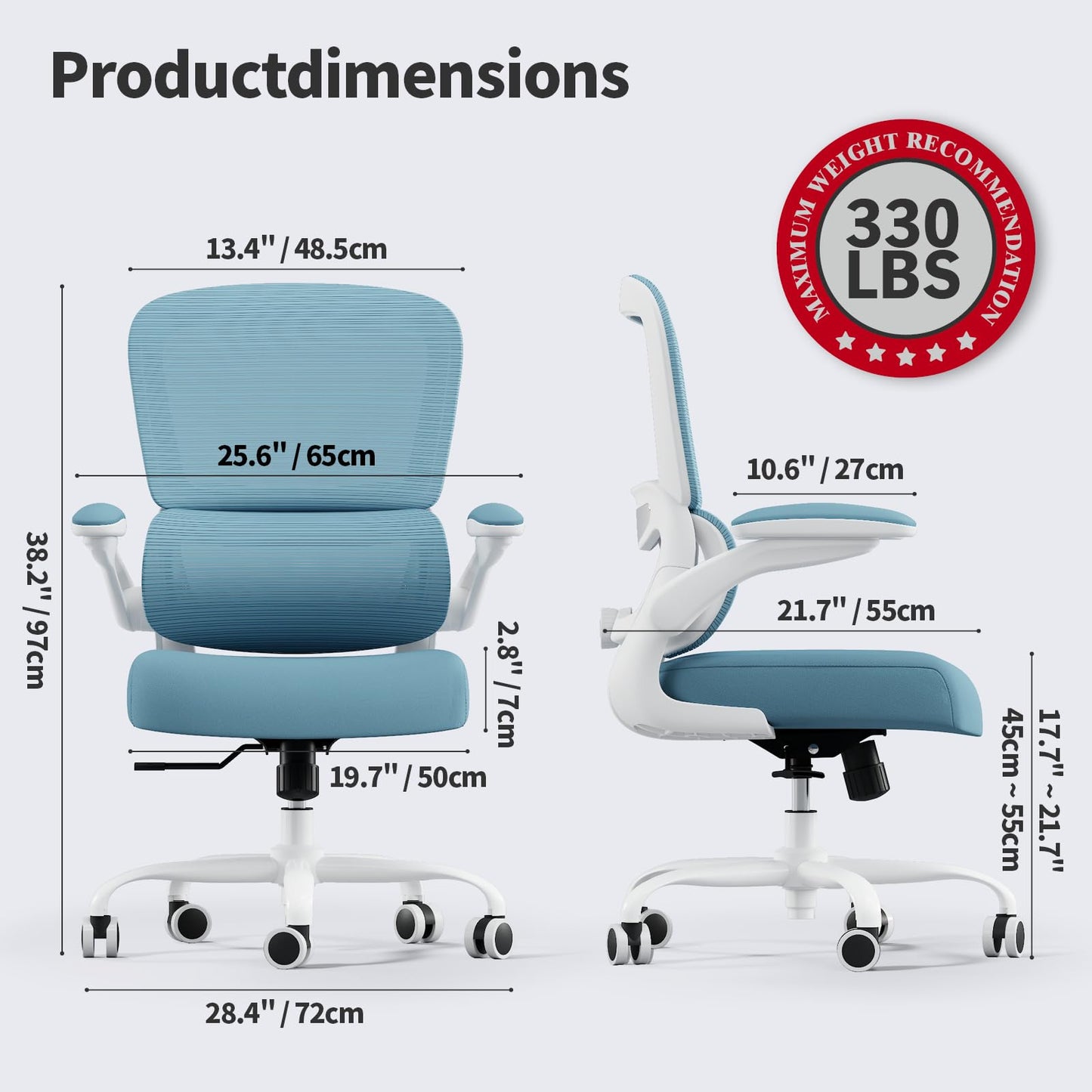 TRALT Office Chair - Ergonomic Desk Chair with Adjustable Lumbar Support, Mesh Computer Chair, Executive Chairs for Home Office Comfortable Lumbar Support,Sky Blue