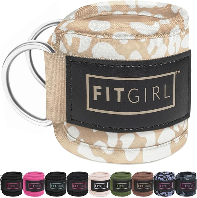 FITGIRL - Ankle Strap (Single) for Cable Machines and Resistance Bands, Work Out Cuff Attachment for Home & Gym, Glute Workouts - Kickbacks, Leg Extensions, Hip Abductors, Women Only (Beige Leopard)