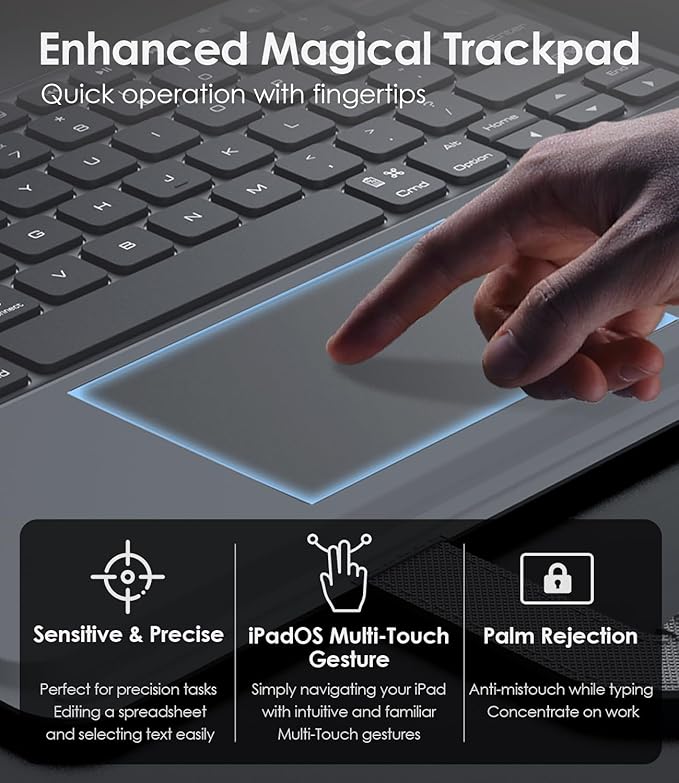 Nillkin Carry Go Keyboard Case for iPad Air 13 inch (M4/M3/M2) with Handle, iPad Pro 12.9 (3rd-6th Gen) Rugged Case with Detachable Keyboard, Magic Trackpad, 7 Colors Backlit, Camera Cover, Gray