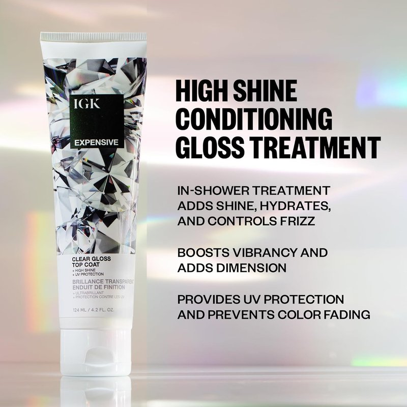 IGK Clear Gloss Top Coat - High Shine Treatment for Soft, Smooth Hair | Revives Color & Controls Frizz | 4.2 Oz