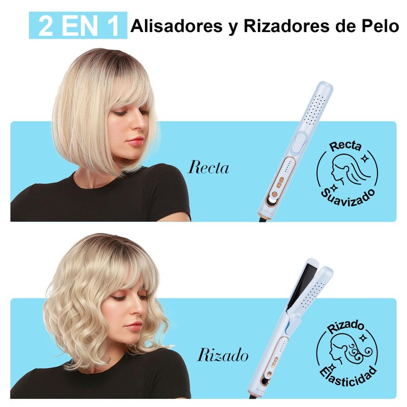 2-in-1 Hair Straightener and Curler Cold Airflow Function Curling Iron Blue