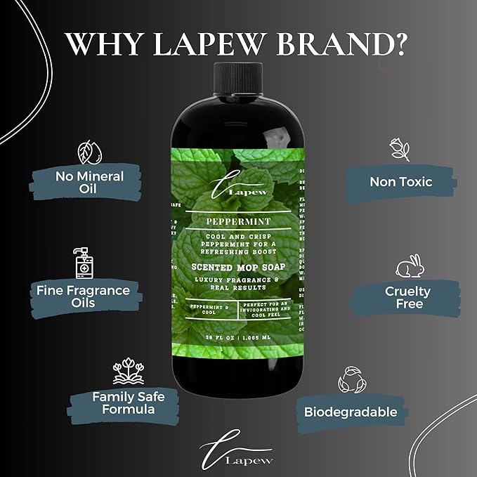 Lapew Peppermint Scented Cleaning Bundle | Carpet Deodorizer Powder (16 oz) & Mop Soap Concentrate (36 oz) | Pet-Friendly Odor Eliminator