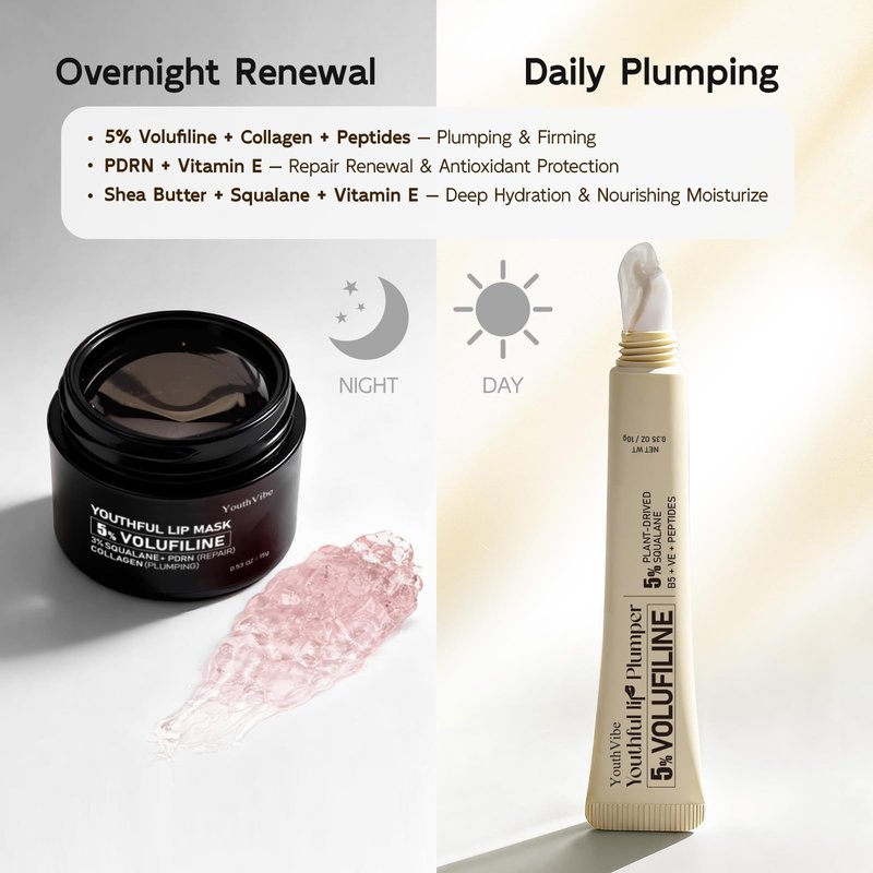 YouthVibe 5% Volufiline Lip Care Set, Nourishing & Hydrating Lip Plumper and Lip Mask with Squalane, Shea Butter, Collagen, Peptide & PDRN, Fuller-Looking Lips Over Time