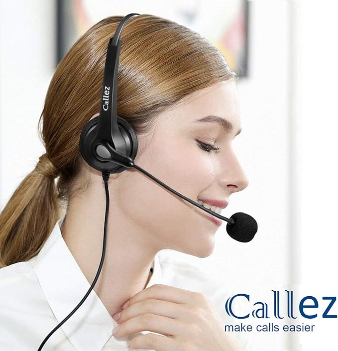 Callez USB Headset with Microphone Noise Cancelling & Audio Controls, Stereo Computer Headphones for Business Skype UC Lync Softphone Call Center Office, Clearer Voice, Super Light, Ultra Comfort