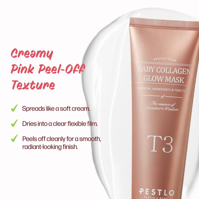 PESTLO Baby Collagen Glow Mask - Korean Peel Off Facial Mask Infused with Reallagen/T3 Vegan Collagen, Aginon, Volufiline for Hydrating, Firming, Glow, Glass Skin | Optional Overnight Use, 1.69 fl.oz