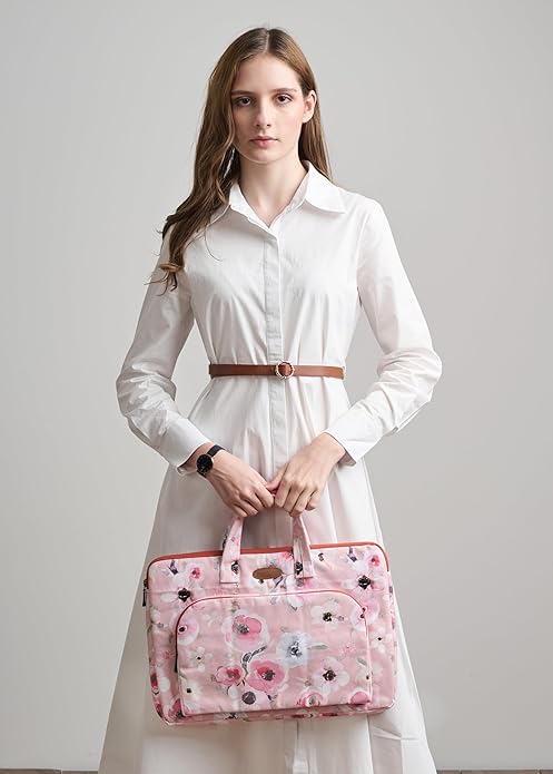 Maison d'Hermine Laptop Bag with Pocket Upto 15.5 inch Stain and Water Repellent Cotton Canvas Spring Summer (Romantic Poppy - Saumon)