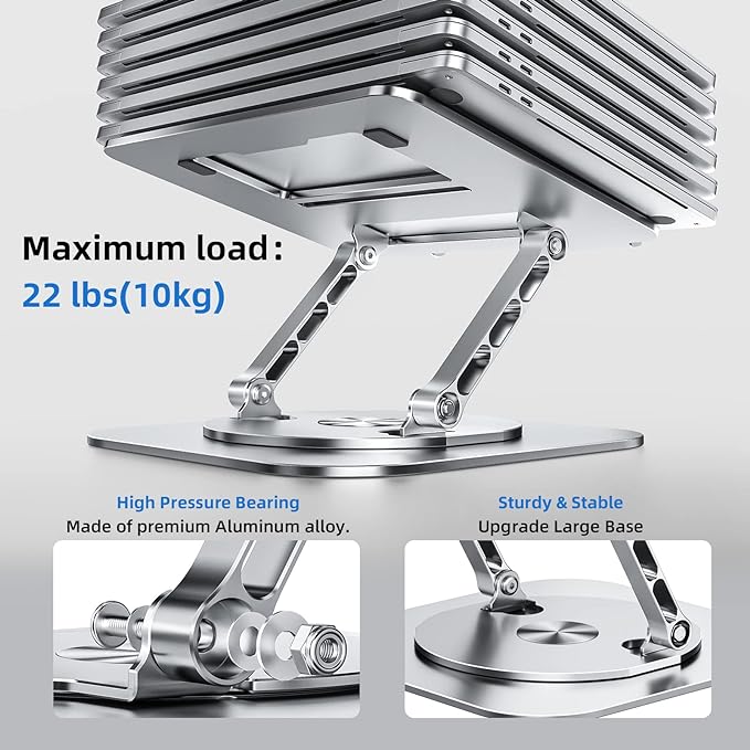 MCHOSE Laptop Stand with 360° Rotating Base, Foldable Adjustable Computer Holder, Ergonomic Design Compatible with MacBook Air Pro, Dell XPS, HP, Lenovo More 10-17" (A-Silver)