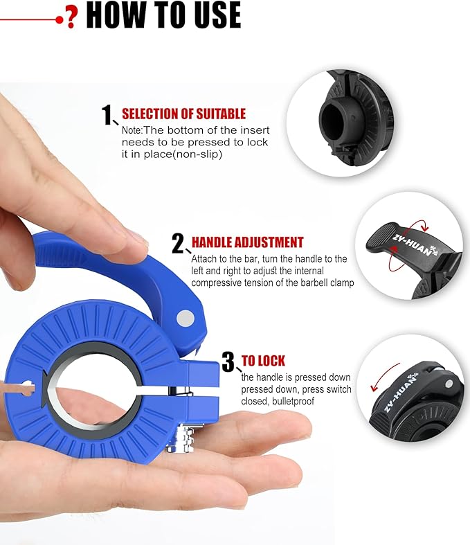 ZY-HUAN Pro Barbell Clips 1 inch Barbell Clamps 0.9-1.18inch Quick Release Weight Clips for Bars Multi-Size Adjustable Olympic Barbell Clamps (Blue)