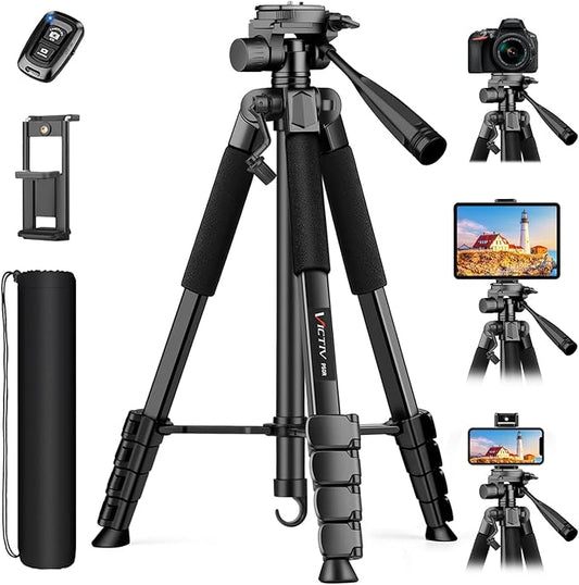 Camera Tripod Stand, 68" Phone Tripod for Tablet with Remote and Holder, Lightweight and Compact Travel Tripod for Canon Sony Camera, Compatible with DSLR, iPhone, iPad
