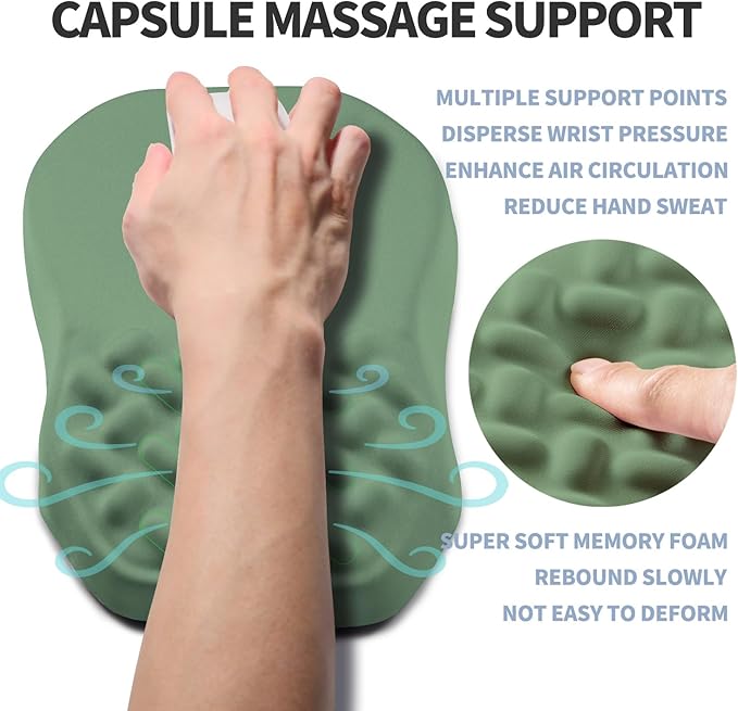 Gleamtide Ergonomic Raised Mouse Pad Wrist Support with Bilateral Slope Memory Foam Mousepad for Wrist Rest and Carpal Tunnel Pain Relief 11.8x7.9〃 Green