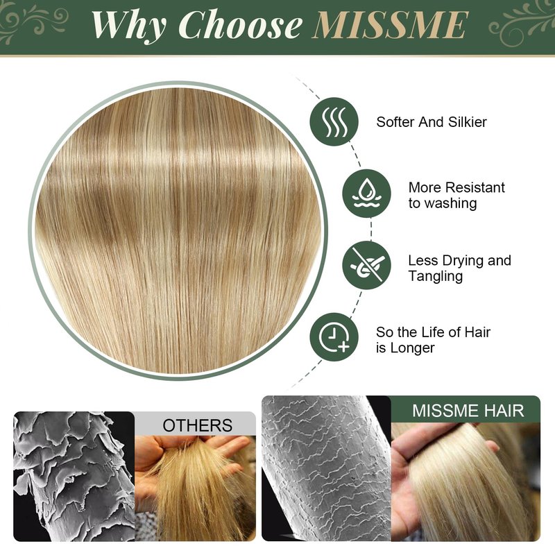Missme Tape in Hair Extensions Human Hair 16 inch 20 Pcs 40g #P18/613 Ash Blonde Tape ins Human Hair Extensions Remy Hair Skin Weft Seamless Invisible Silky Straight Thick Ends Add Length