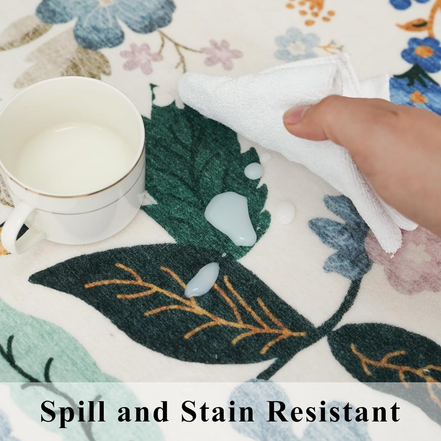 Skiennix Washable 4x8 Wide Runner Rug - Non-Slip Scalloped Floral Design | Soft, Stain-Resistant Cream Carpet for Hallway, Kitchen, and Bathroom