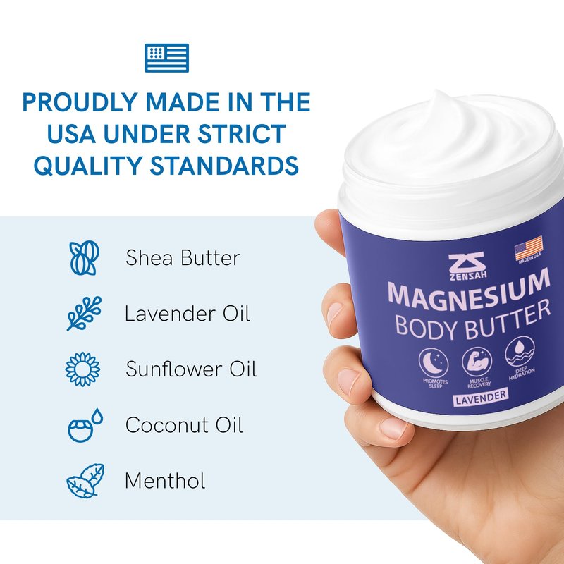 Zensah Magnesium Body Butter for Athletes - Muscle Recovery Cream with Lavender and Menthol, Workout Gifts for Men, Enhance Sleep, Muscle Soreness Relief for Runners Gift Basket