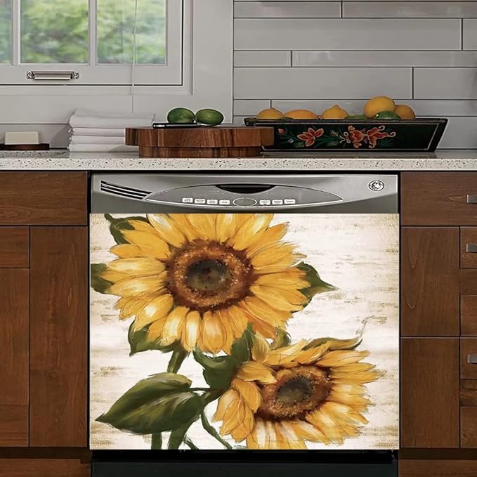 Retro Sunflower Kitchen Sticker Decor Dishwasher Cover, You are My Sunshine Dish Washer Door Panel Decal, Refrigerator Decal Decor, Ordinary 23"x17"INCH