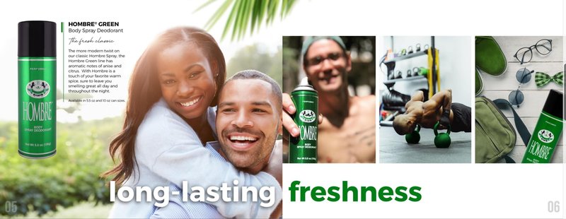 Hombre Green Deodorant Fresh Body Spray for Men 5.5Oz -156g (1 Pack)