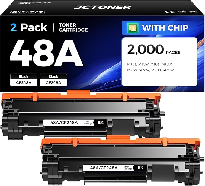 48A Black Toner Cartridge 2-Pack with chip High Yield Replacement for HP 48A CF248A Compatible with HP LaserJet Pro MFP M28a M28w M29a M29w M15a M15w M16a M16w Printer M28 M29 M15 M16 Series Ink Copy