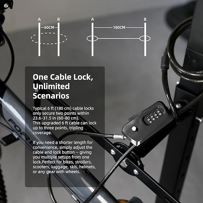 UP Security 6ft Python Cable Lock for Bike, Bicycle, Scooter, Trail Camera Locking, 4 Digit Combination Padlock, Heavy Duty Anti Theft, Weatherproof, Adjustable Steel Cable Lock for Trail Cam, Kayak