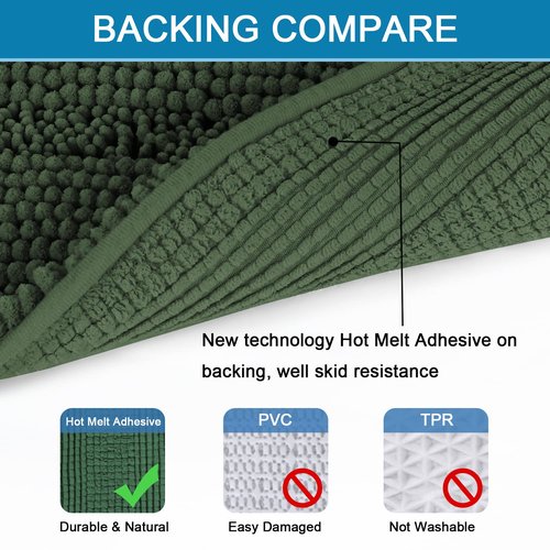H.VERSAILTEX Bathroom Rugs Bath Mats Sets Super Absorbent Chenille Striped Bath Mats Non Skid Machine Wash Dry Rugs for Bathroom Floor Set of 2(Bronze Green, 47 x 17 Plus 17 x 24 - Inches)